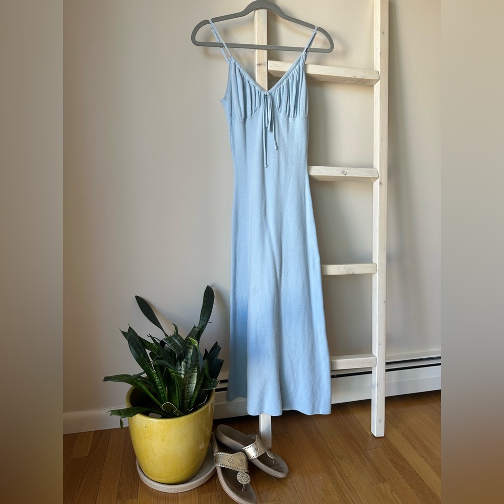 Light Blue Midi Slip Dress with Spaghetti Straps